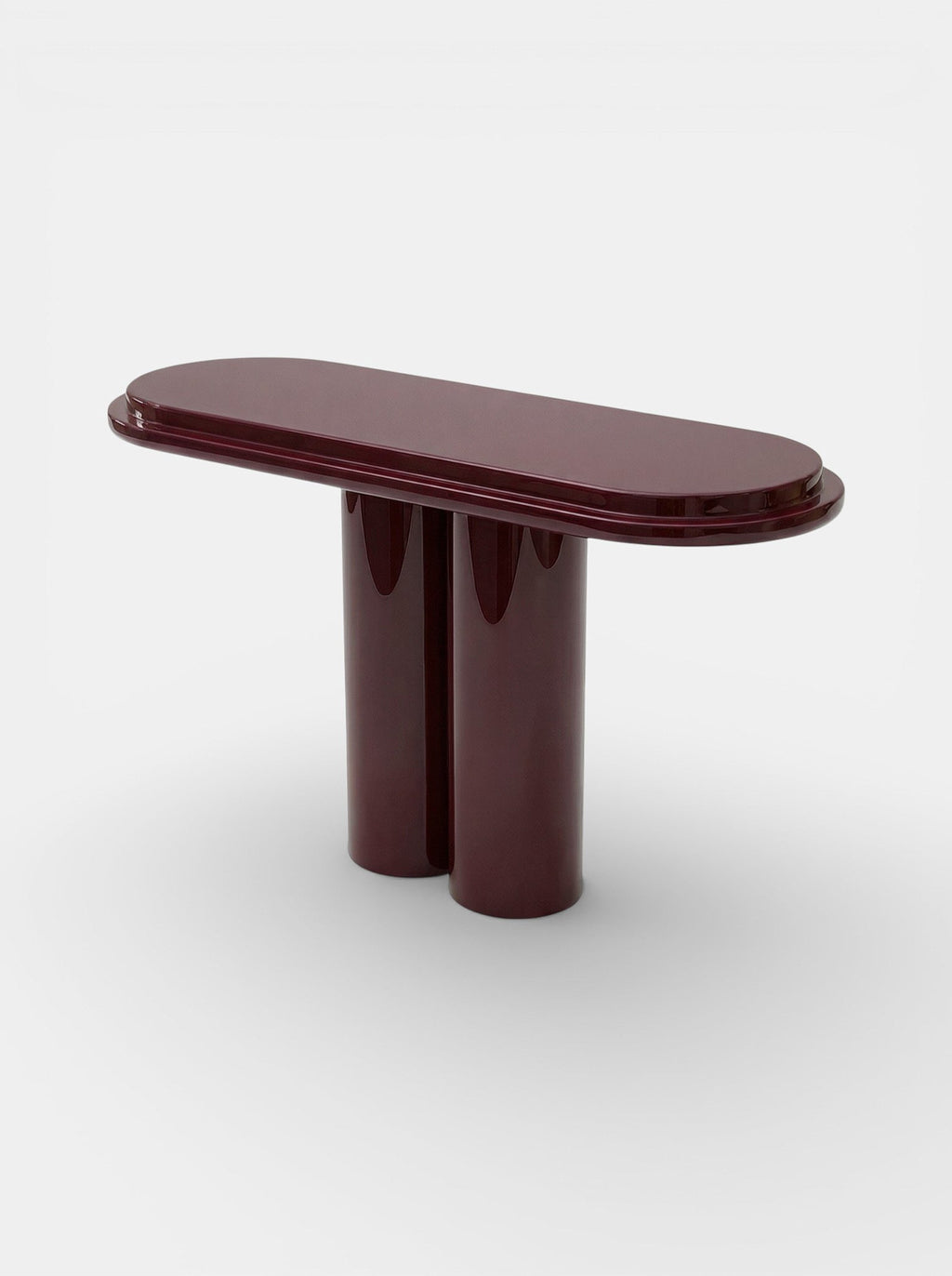 Detail view Ida bordeaux lacquered console table - Italian luxury furniture with glossy burgundy tone