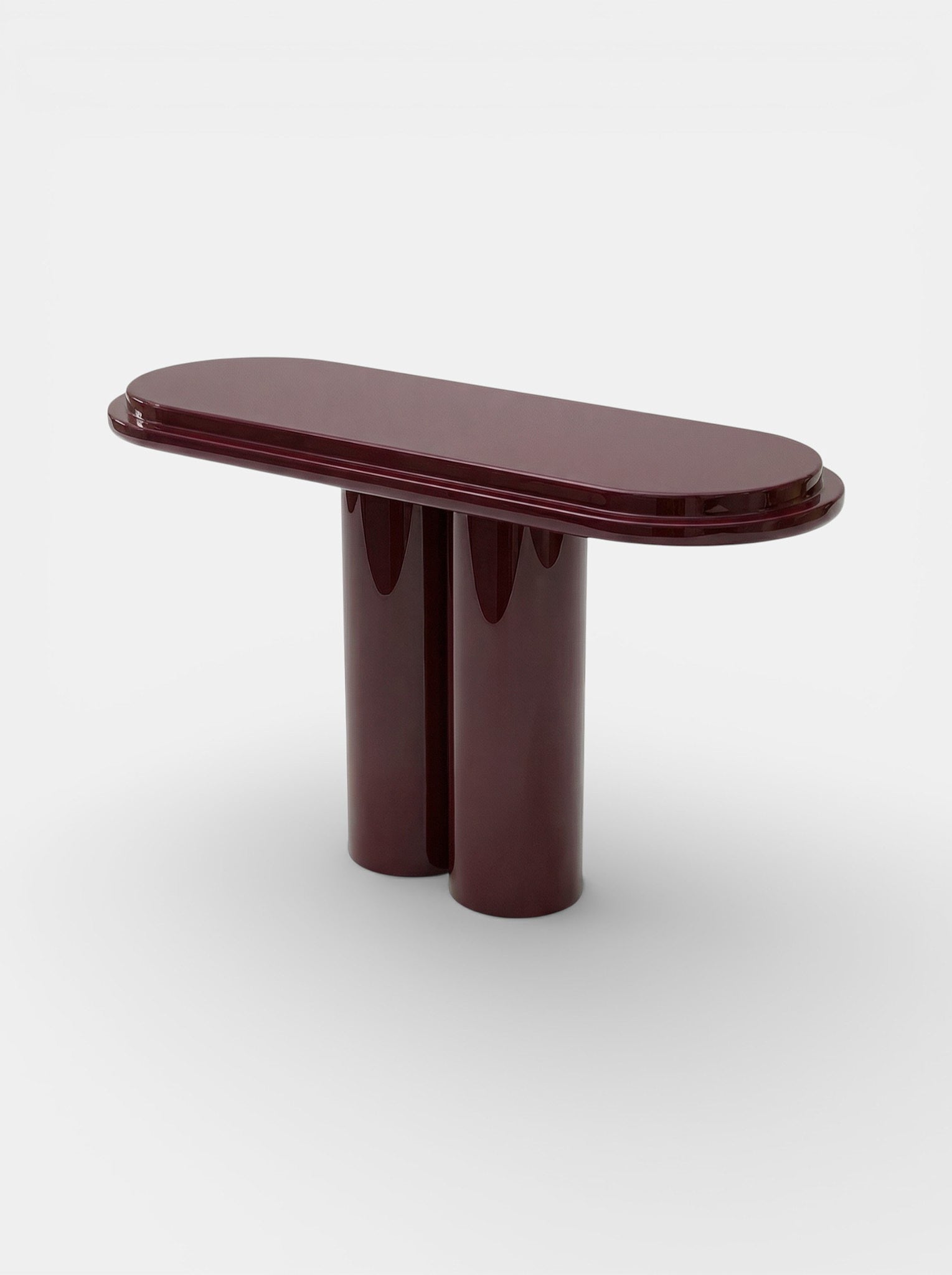 Detail view Ida bordeaux lacquered console table - Italian luxury furniture with glossy burgundy tone