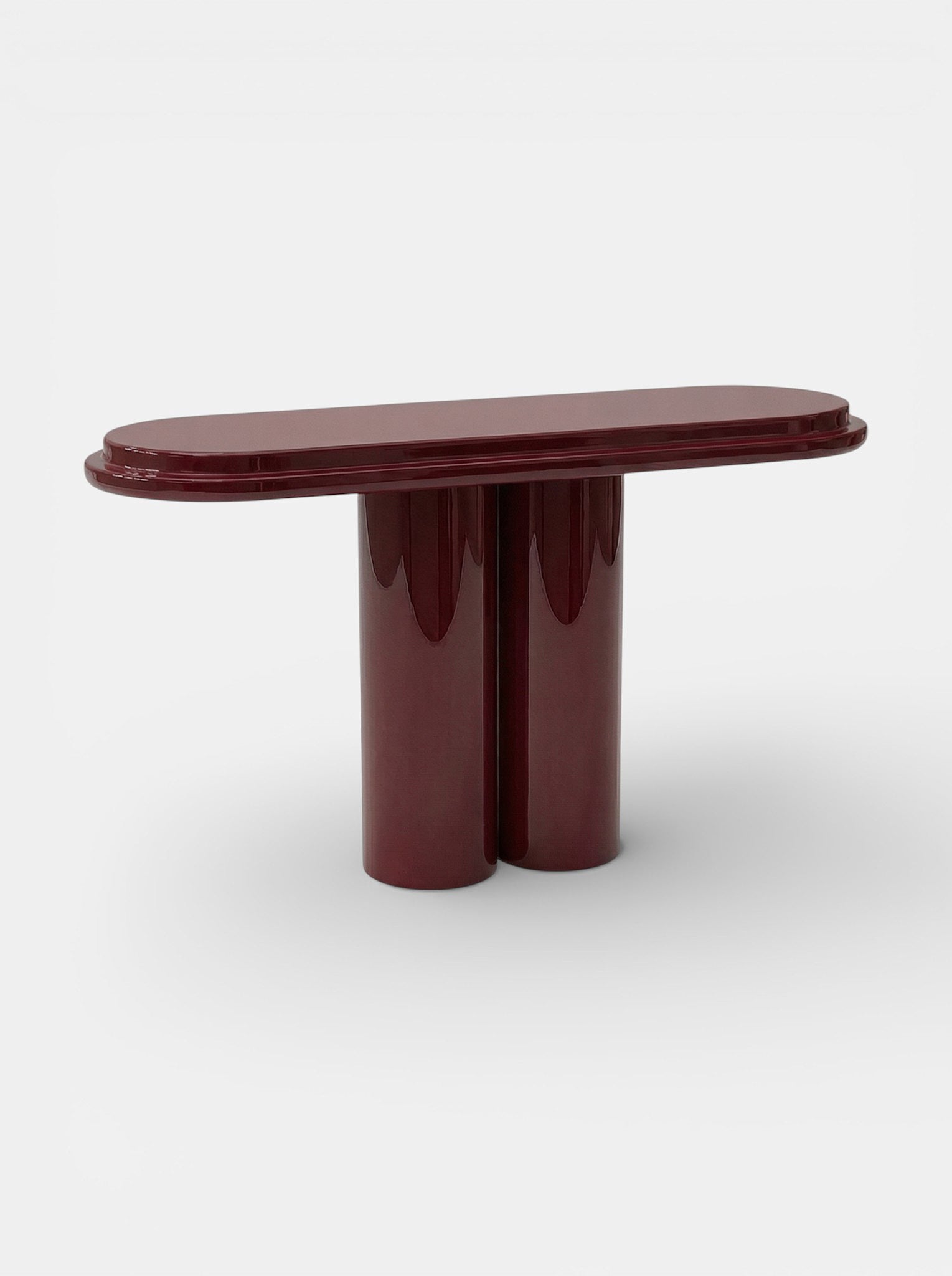 Side angle Ida bordeaux lacquered console - MARBERA Italian premium furniture with deep red finish
