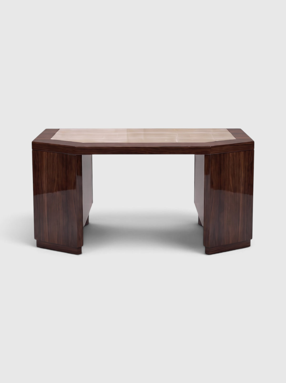 James desk in glossy wood with ivory onyx inlay top - Marbera
