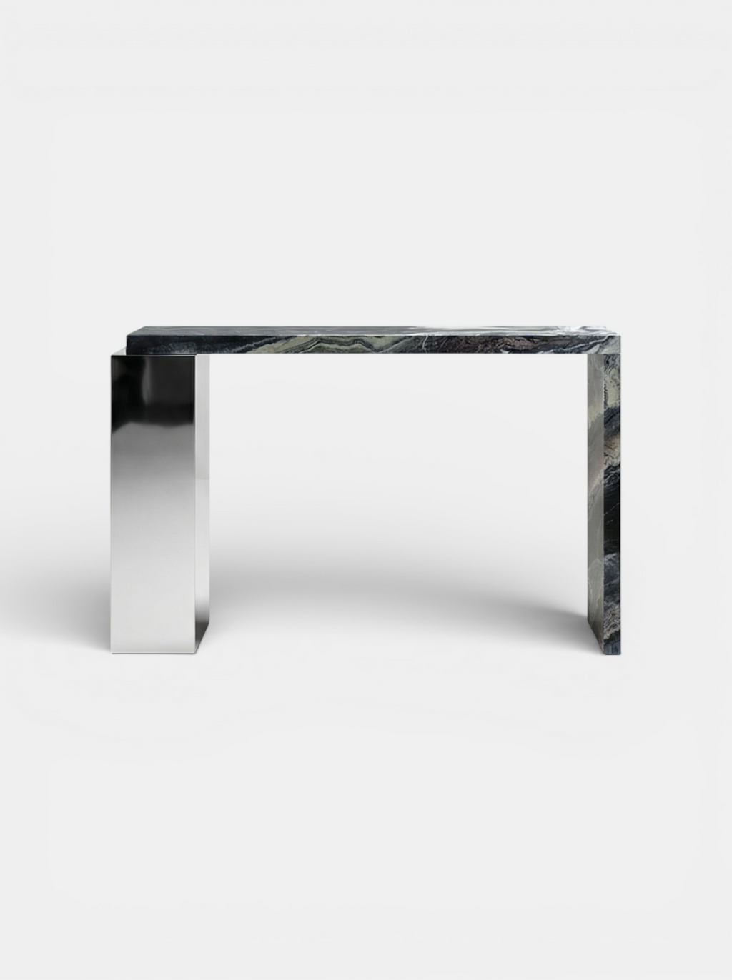 Front view Jill console in Cipolino marble with inox steel - Italian luxury furniture with green veining