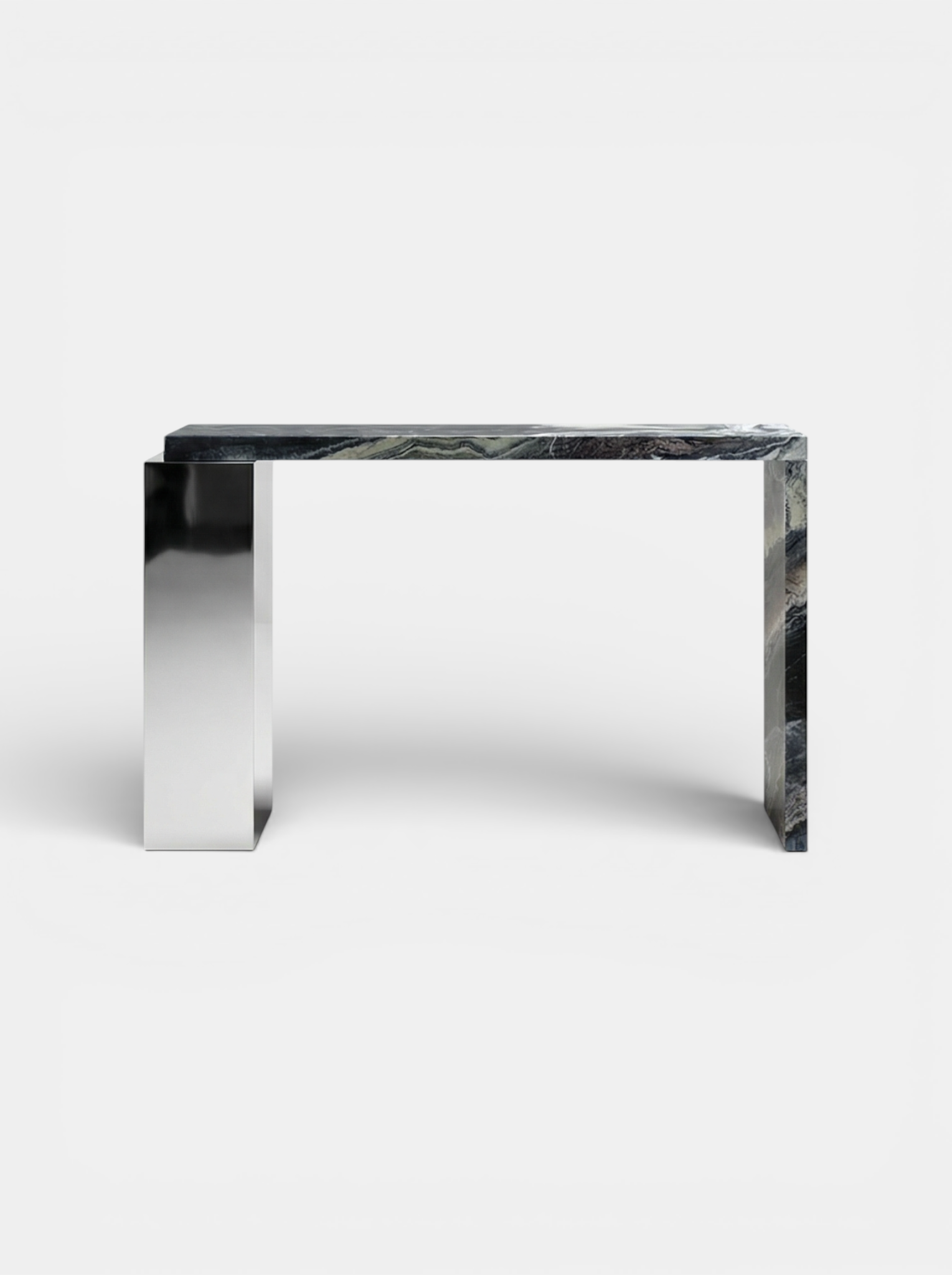 Front view Jill console in Cipolino marble with inox steel - Italian luxury furniture with green veining