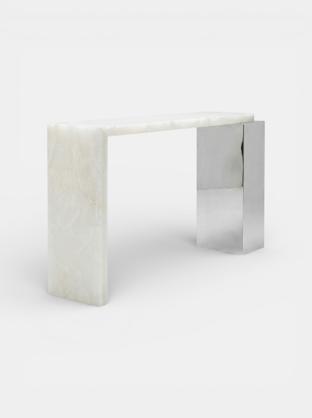Back view of Jill console white onyx marble demonstrating complete design and finishing excellence