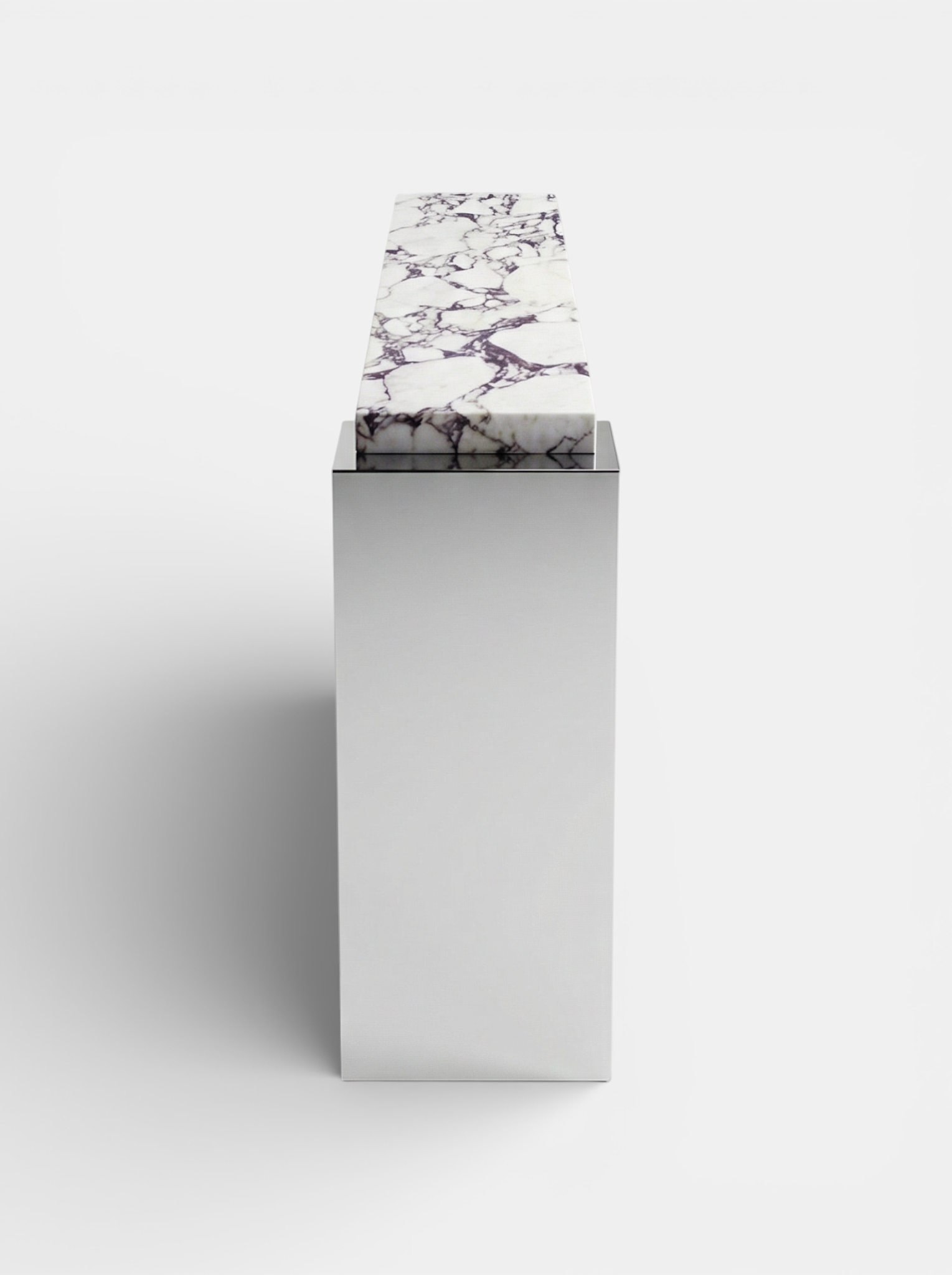 Back view of Jill console Calacatta Viola marble demonstrating complete design and finishing details