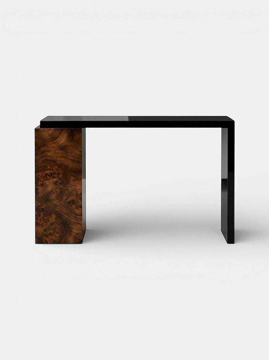 Jill console in black marble and burl wood - luxury Italian furniture combining dark stone with rich wood