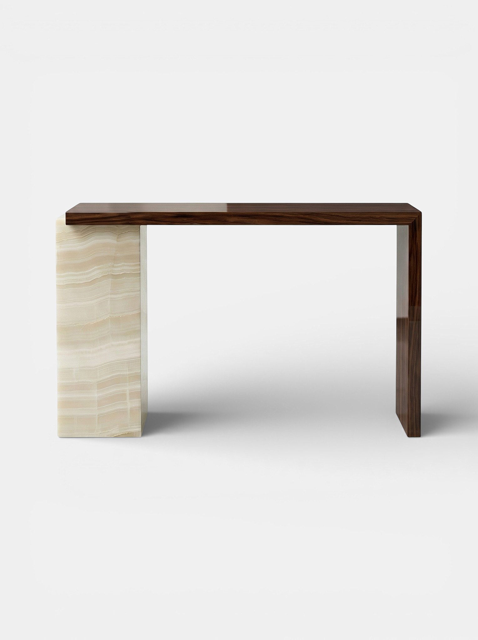 Elegant Jill console featuring glossy wood and ivory onyx marble - Italian luxury furniture by MARBERA