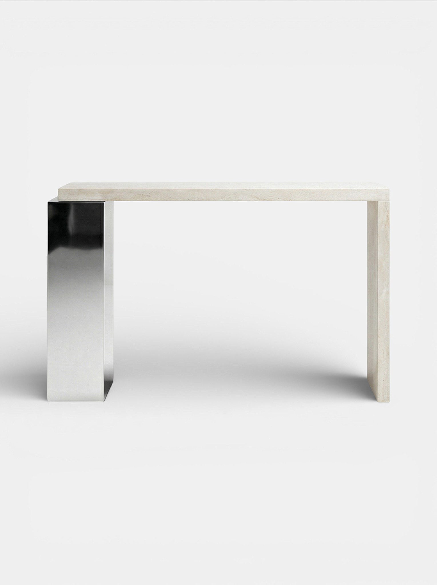 Jill console travertine marble with inox steel - Italian luxury furniture front and left angle views