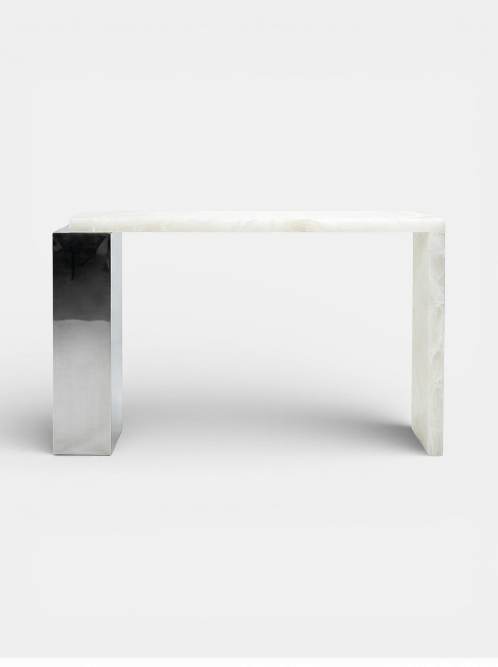 Front view Jill console white onyx marble with inox steel - MARBERA luxury Italian furniture design