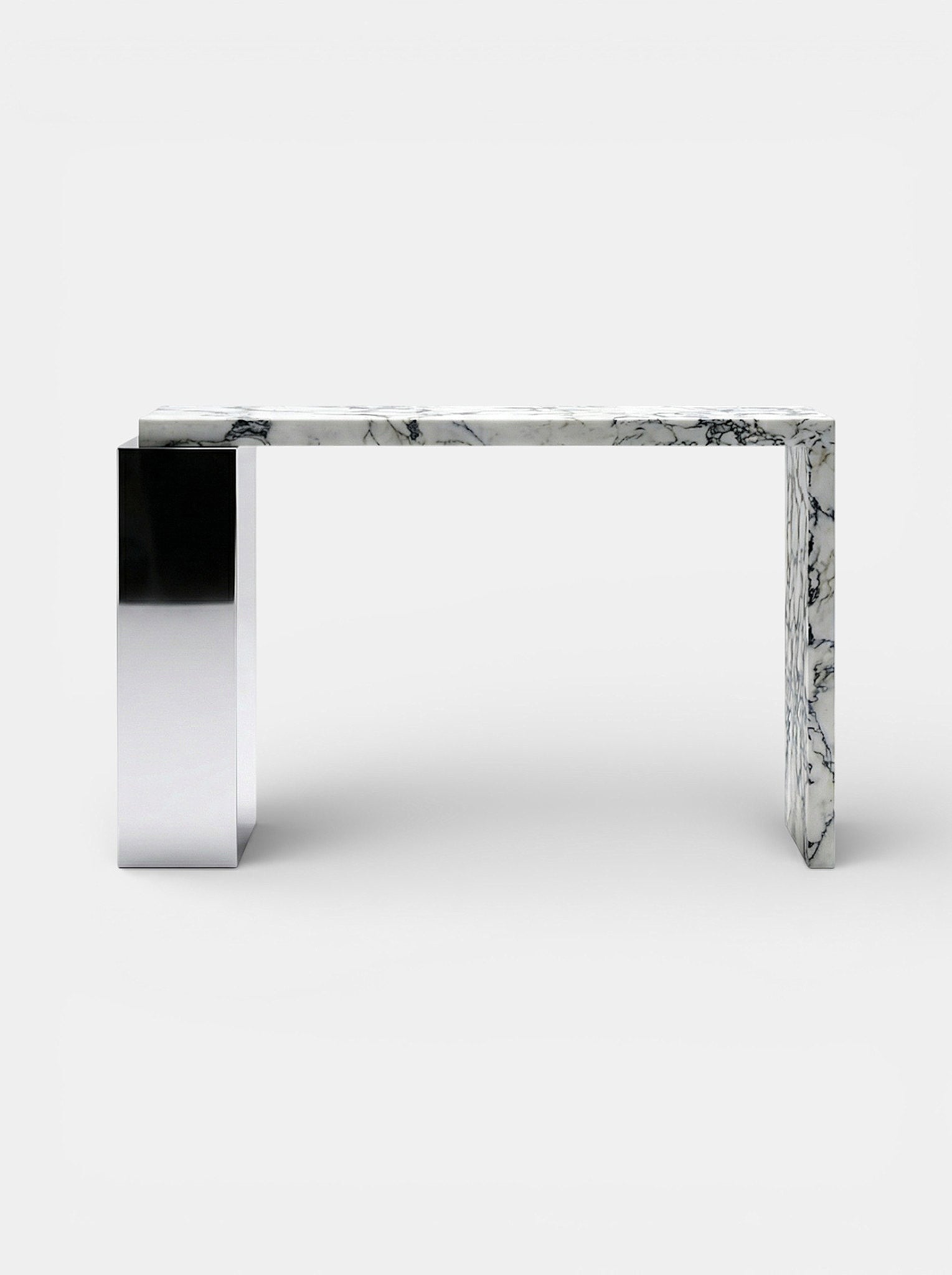 Jill console Calacatta Viola marble with inox steel - Italian luxury furniture front and left views