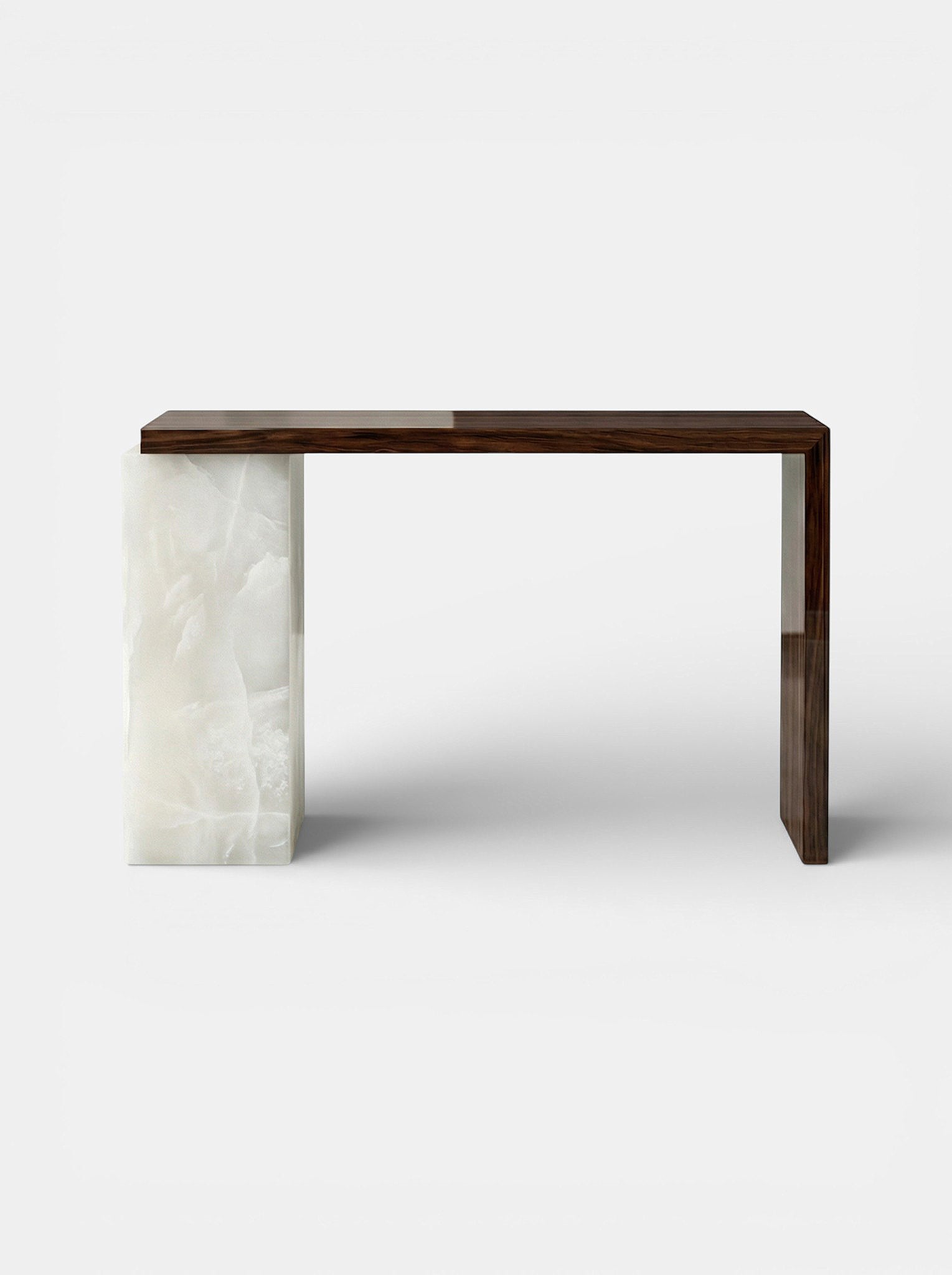 Sophisticated Jill console blending natural wood with white onyx marble - premium Italian furniture