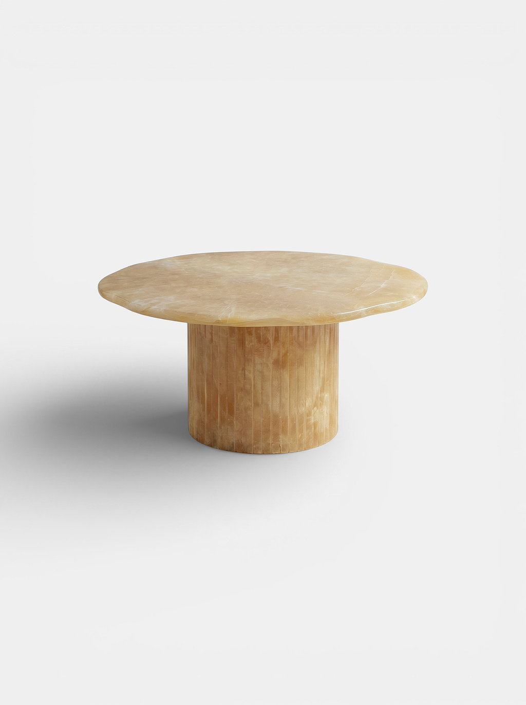 Honey onyx Joan table three-quarter right view - Italian luxury marble furniture with golden veining
