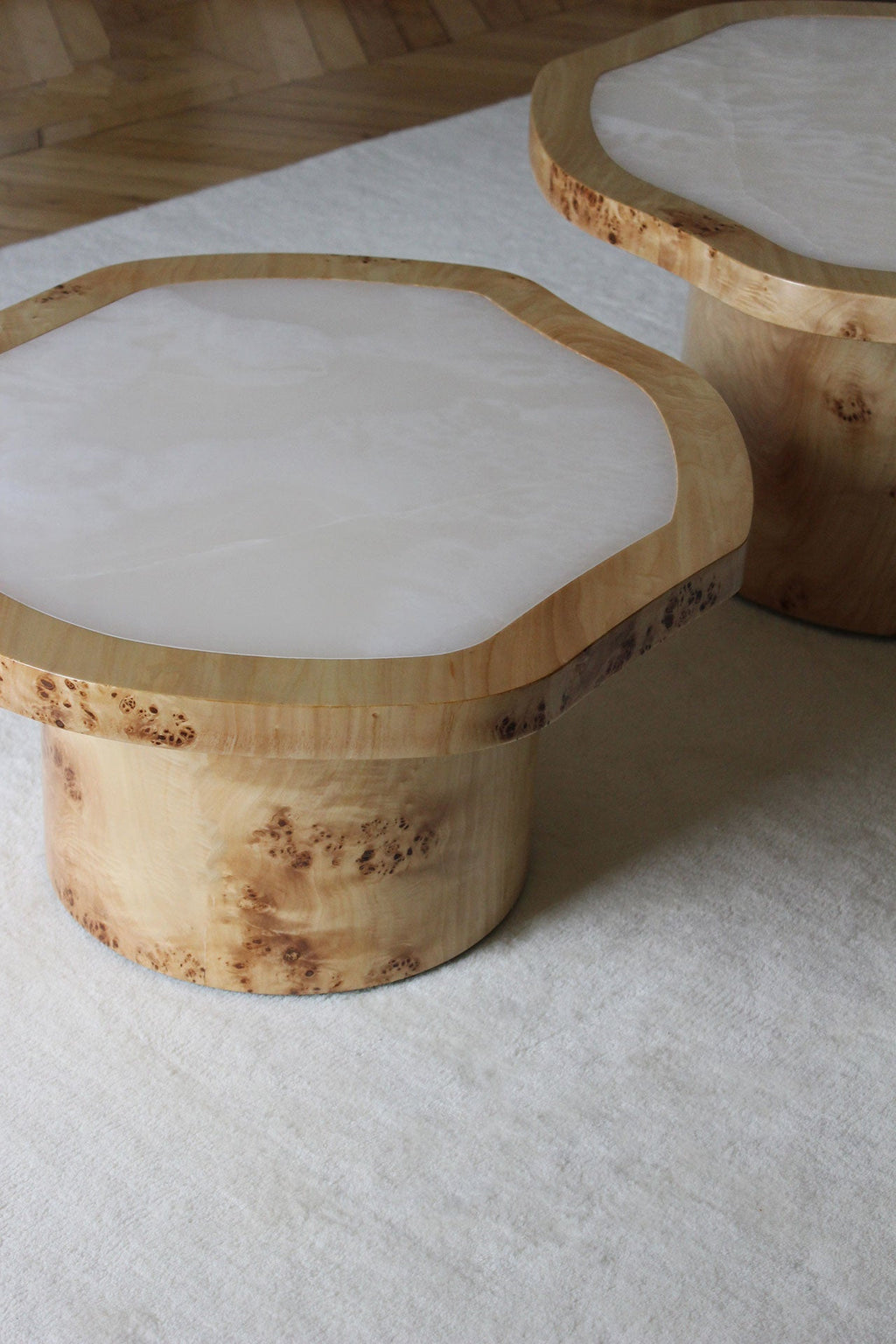 MARBERA Joan Duo coffee table wood - elegant Italian luxury furniture pair front perspective view