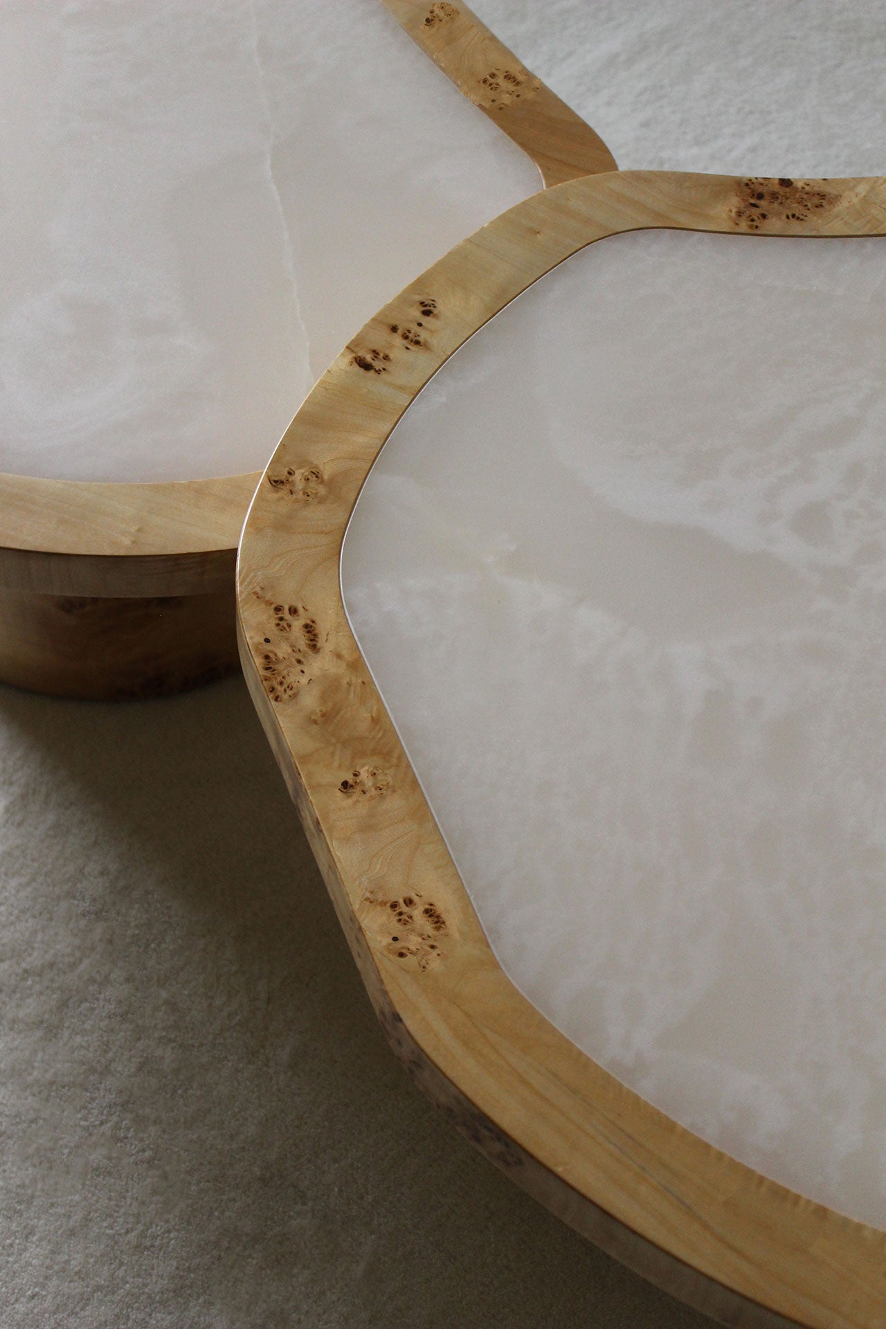 MARBERA Joan white onyx wood detail - premium Italian luxury furniture material close-up texture