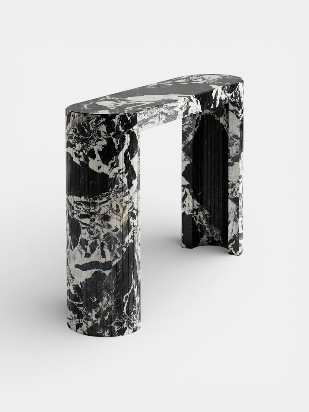 Luna Grand Antique marble console three-quarter right view showing natural dark marble veining