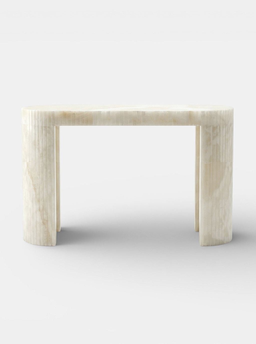 Luna White Onyx console back view - translucent white onyx stone Italian luxury furniture by MARBERA