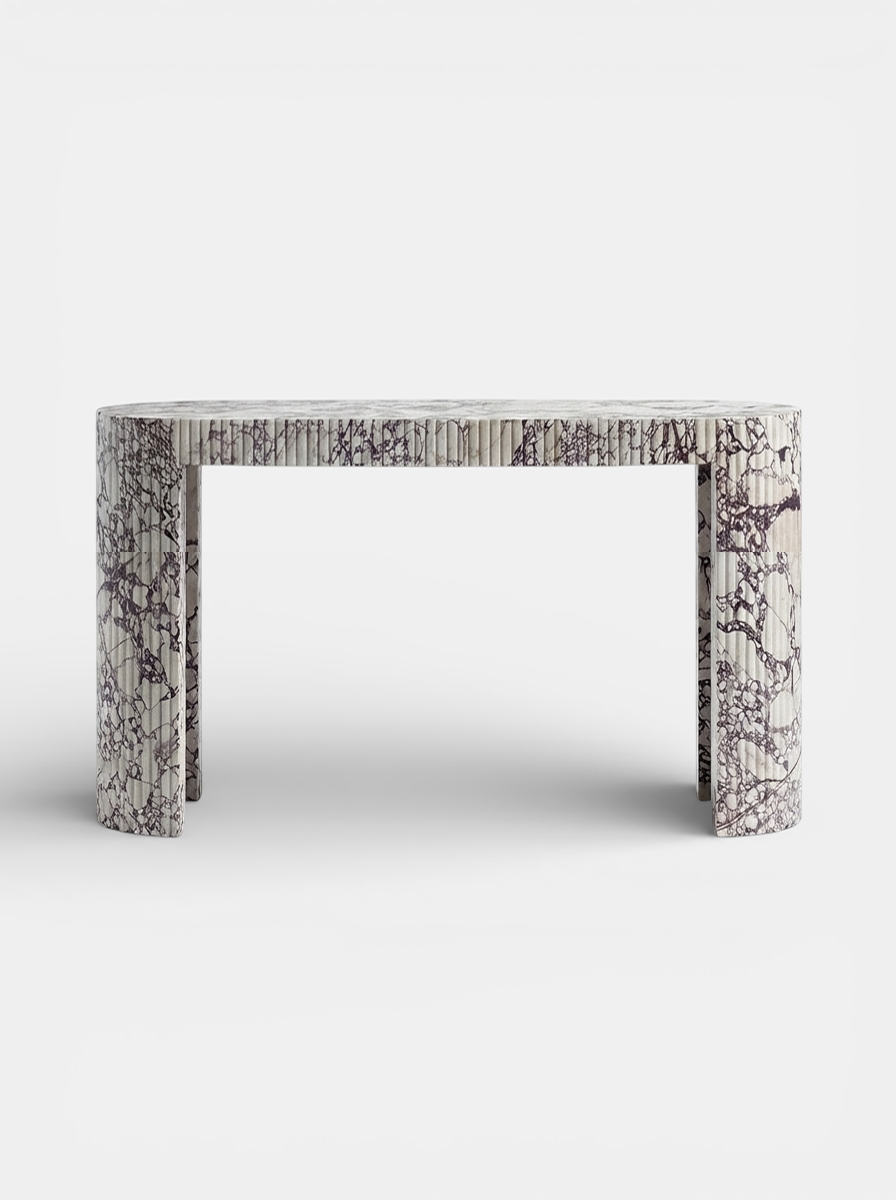 Luna Calacatta Viola marble console front view - purple veined Italian marble luxury furniture by MARBERA