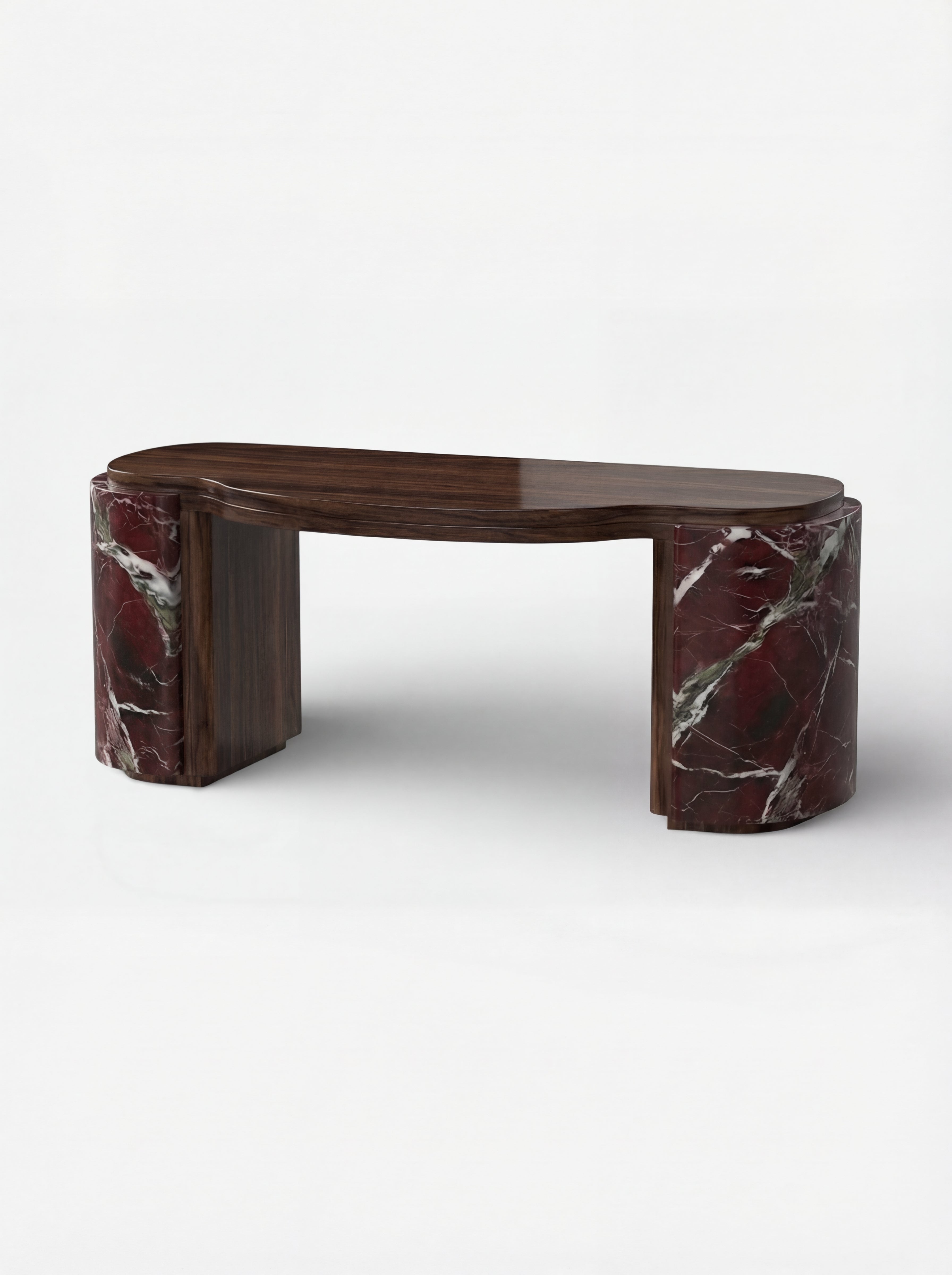 MARBERA Moka desk Italian Rosso Levanto marble with wood - principal view luxury office design
