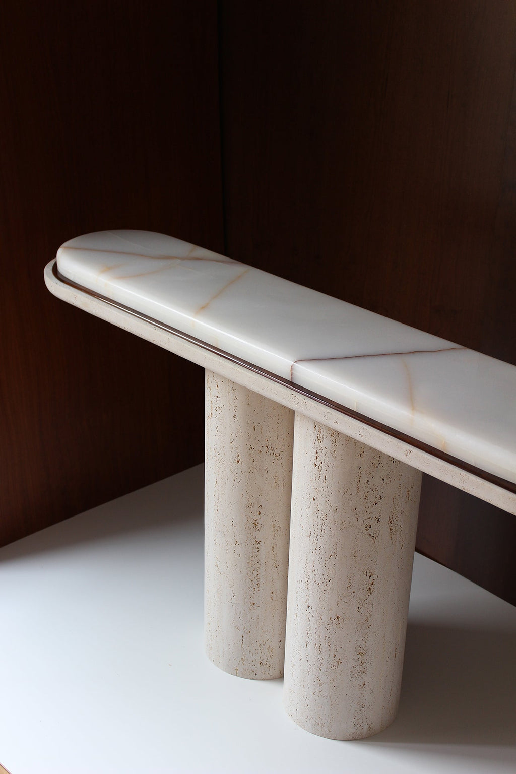 Ida marble console travertine onyx - premium Italian stone furniture - artistic angle display