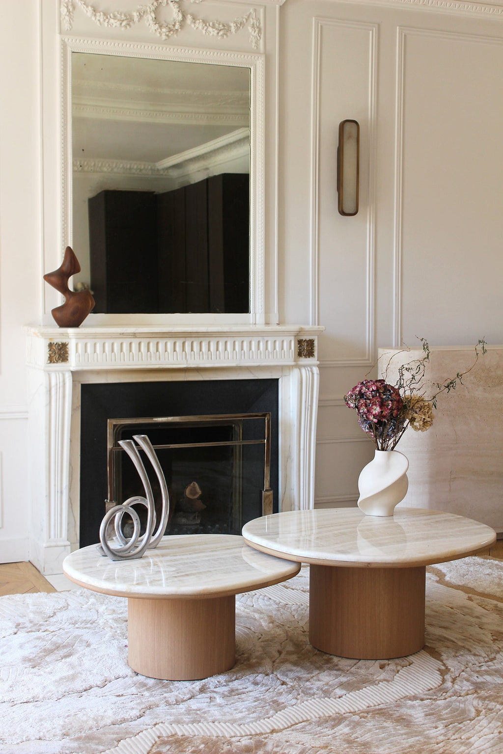 Premium Alexis duo ivory onyx oak table - Italian designer furniture side perspective view