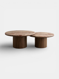 Striking Alexis duo tables Rosso Orobico marble and wood - Italian luxury furniture front view