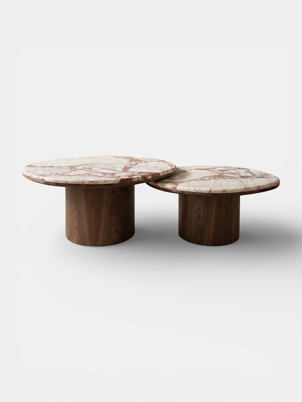 Luxury Alexis Duo table with Calacatta Borgogna marble and wood - Italian crafted side table front view