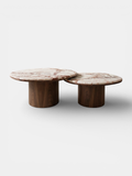 Luxury Alexis Duo table with Calacatta Borgogna marble and wood - Italian crafted side table front view