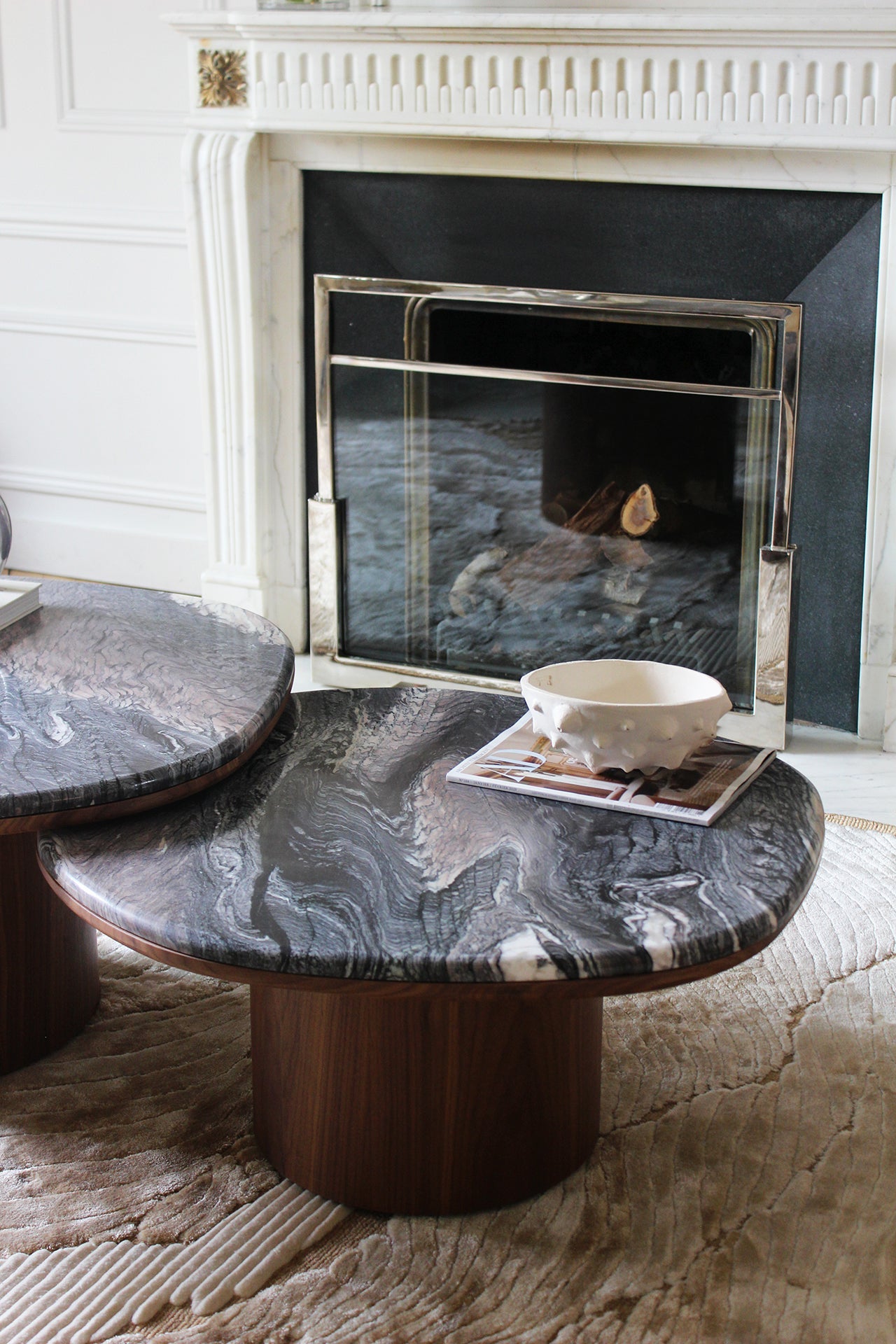 MARBERA Alexis Cipolino marble wood table - premium Italian crafted furniture side perspective