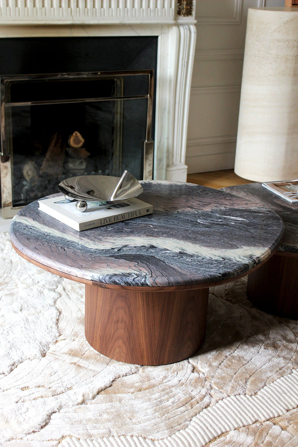 Premium Cipolino marble wood Alexis table - Italian designer furniture MARBERA angular shot