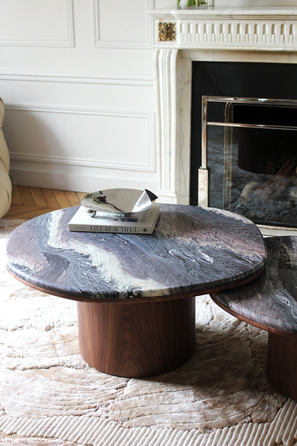 Luxury Alexis duo Cipolino marble wood table - Italian craftsmanship profile display view