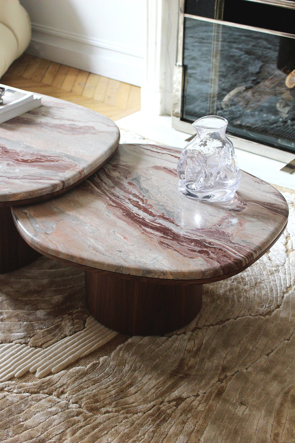 MARBERA Alexis Rosso Orobico marble wood combination - Italian luxury furniture close-up shot