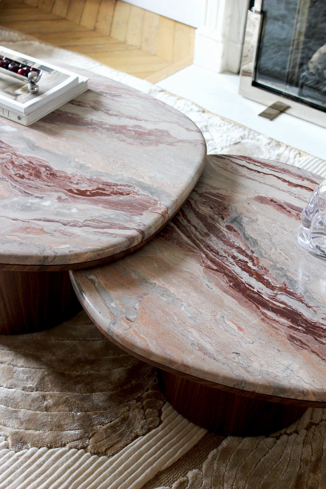 Premium Alexis duo Rosso Orobico marble wood - Italian designer furniture angular perspective
