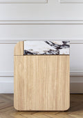 Oak wood storage table with Viola marble accent - MARBERA Italian luxury furniture craftsmanship