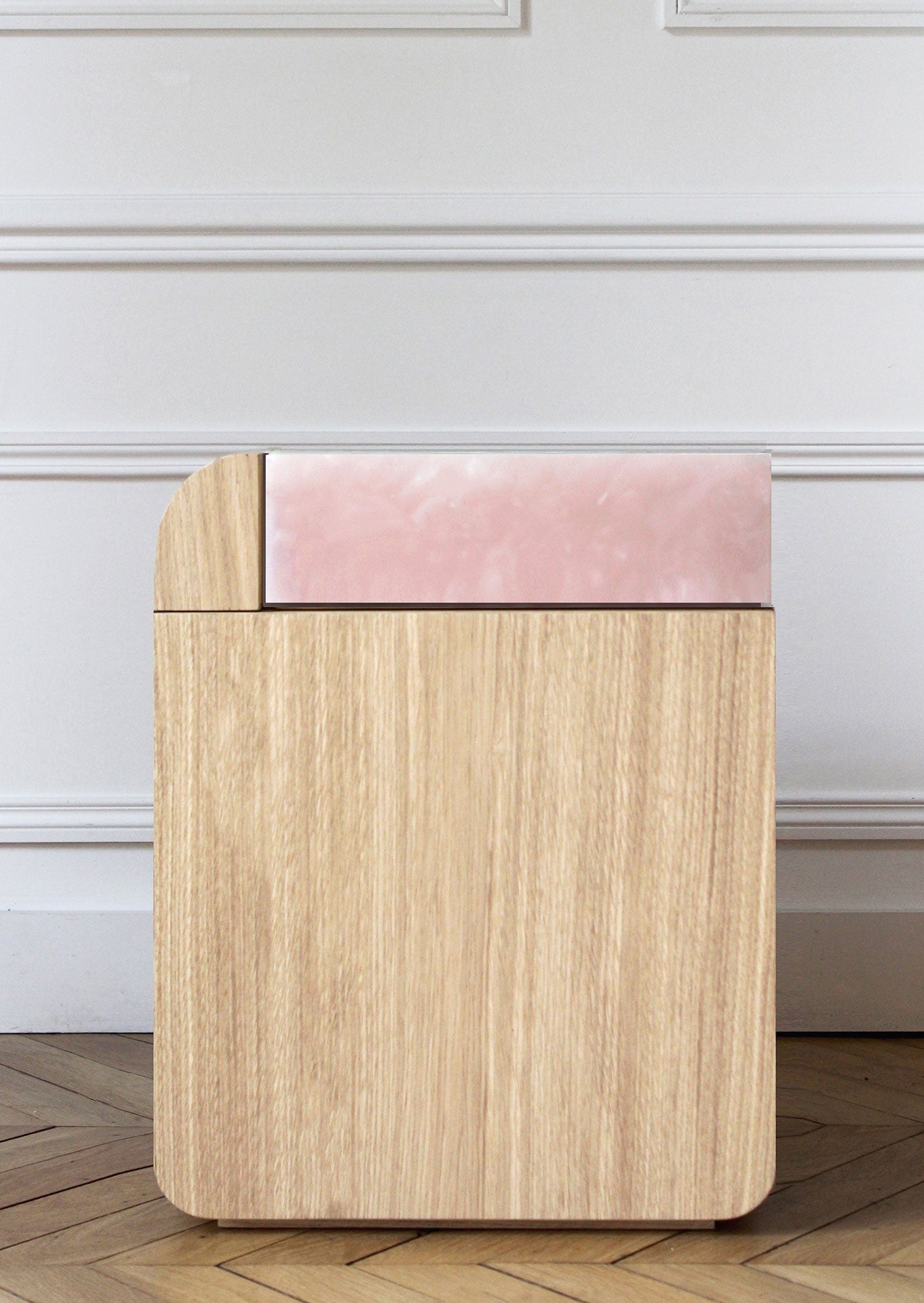 Amo oak wood table with rose onyx marble accent - luxury Italian handcrafted furniture design