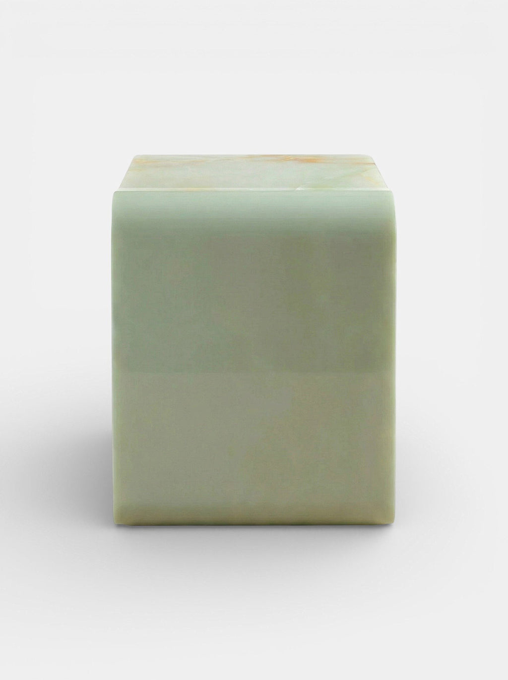 Back view of Amo green onyx marble storage table showing construction details - MARBERA Italian