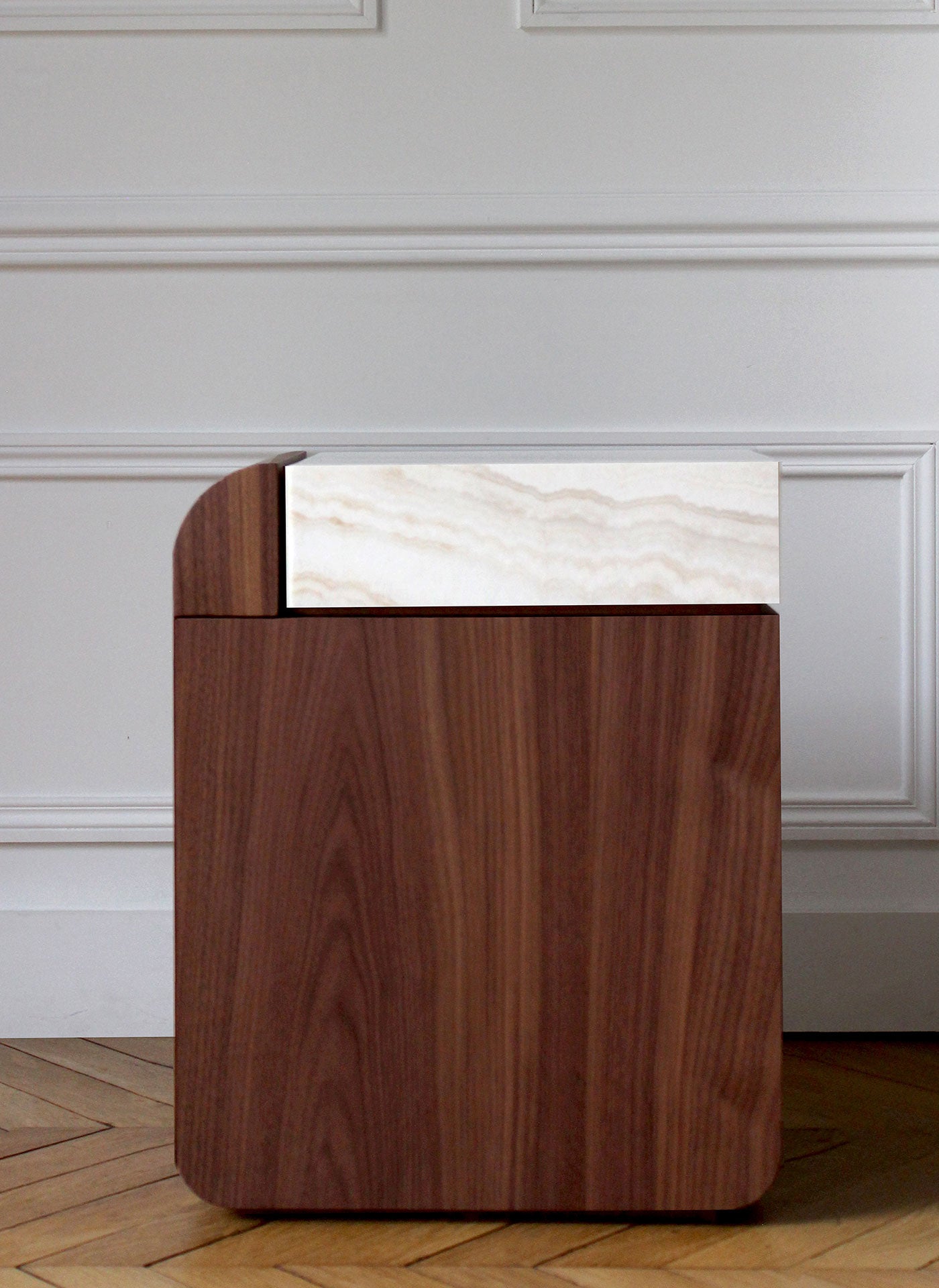 MARBERA Amo walnut ivory onyx marble storage table, contemporary Italian luxury modern furniture