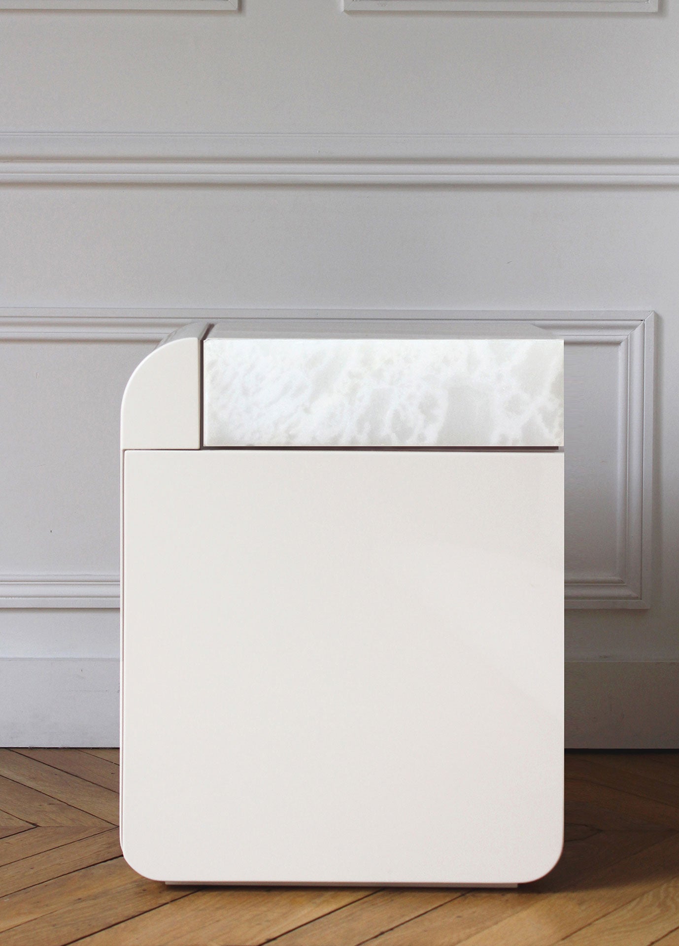 MARBERA Amo luxury white onyx marble storage table, Italian handcrafted modern furniture piece