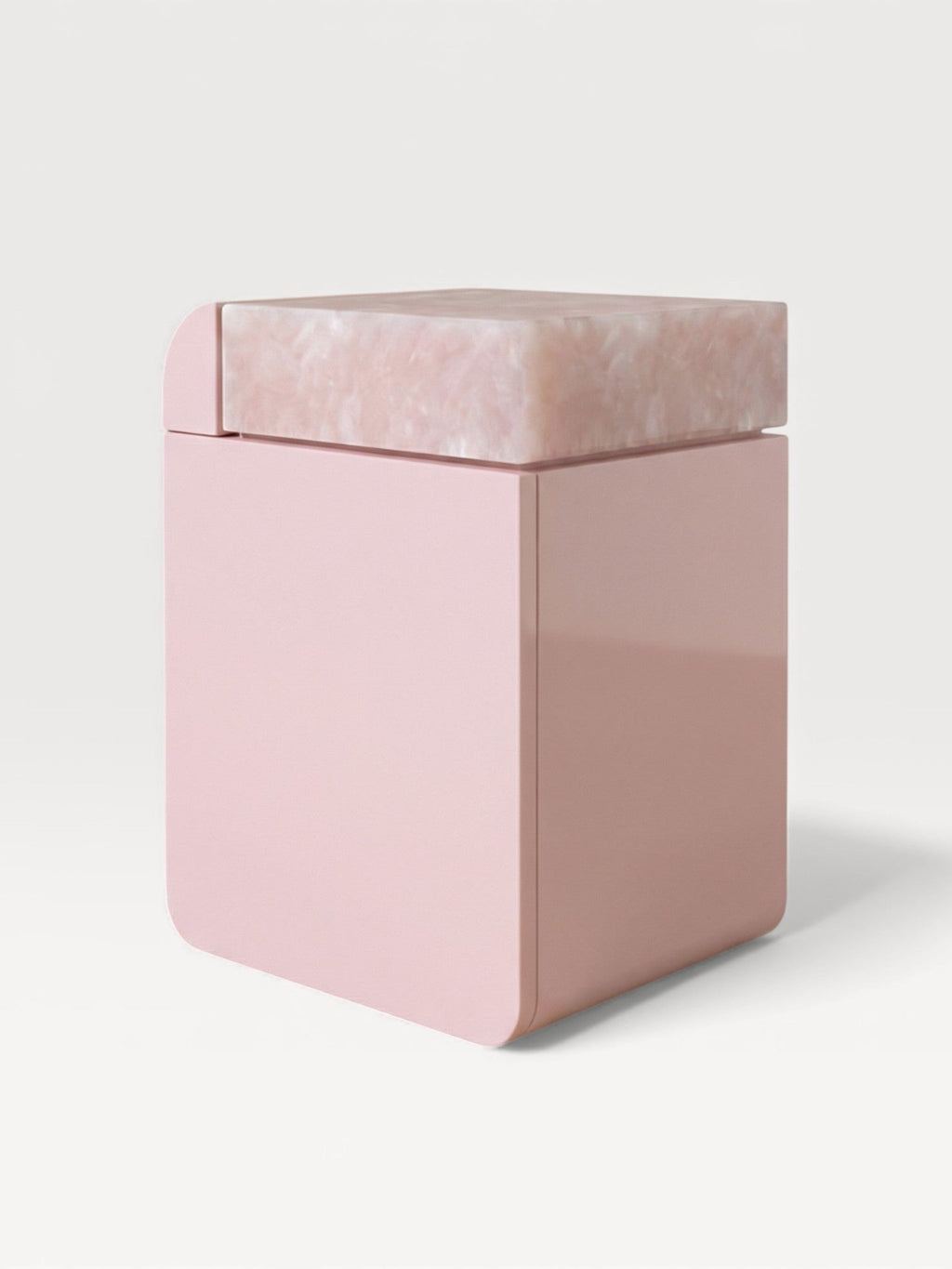 MARBERA Amo pink onyx marble storage table left side view, Italian luxury handcrafted furniture