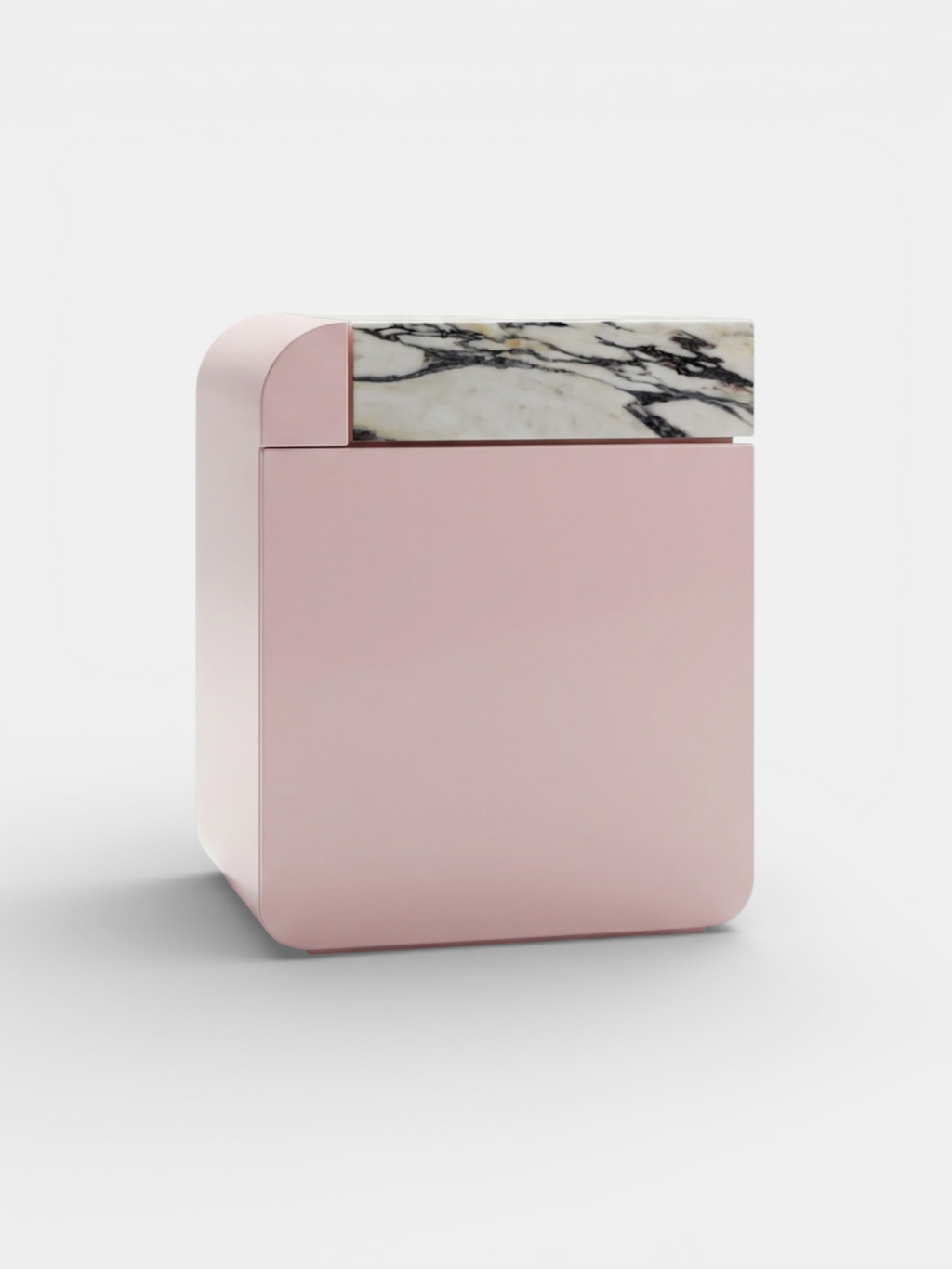 MARBERA Amo pink onyx and Viola marble storage table detail, Italian handcrafted luxury furniture