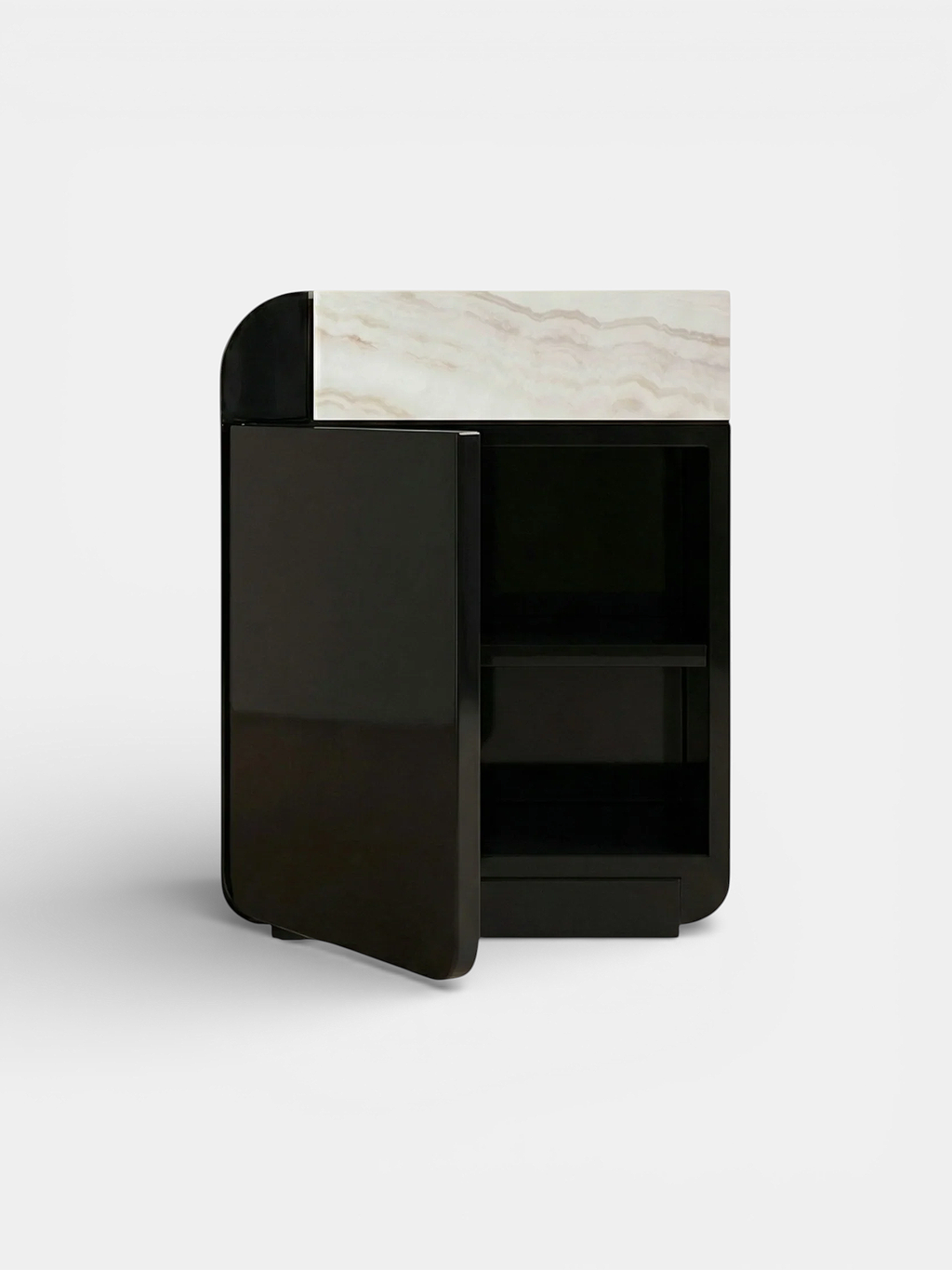 Italian Amo black storage table onyx detail - MARBERA luxury designer furniture side view