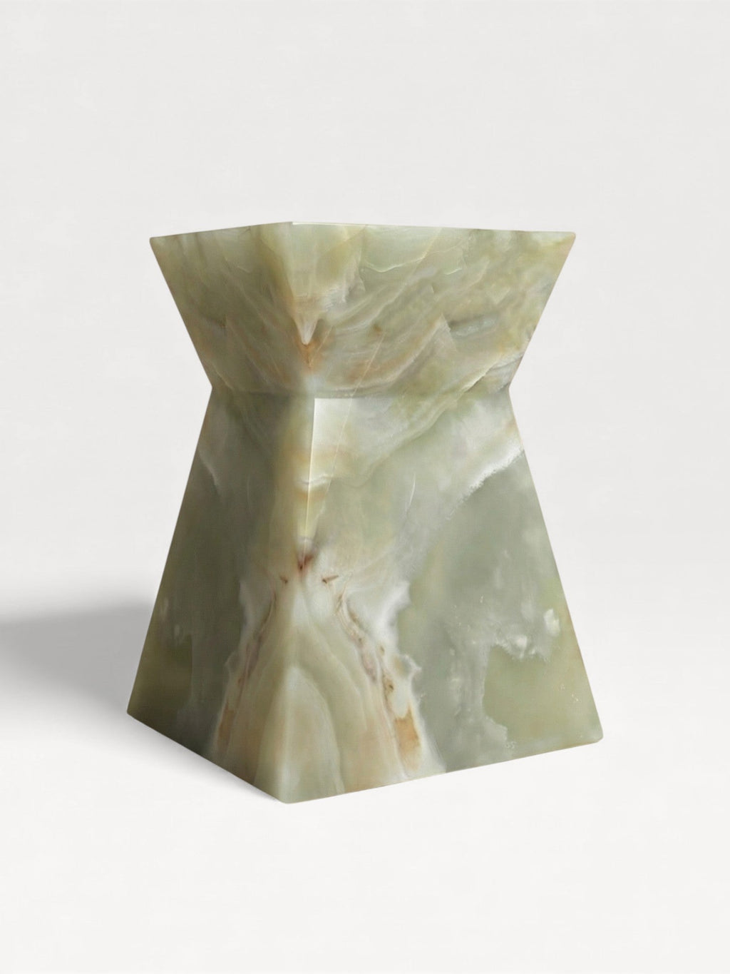 MARBERA Aria green onyx marble left view, Italian crafted luxury modern furniture craftsmanship