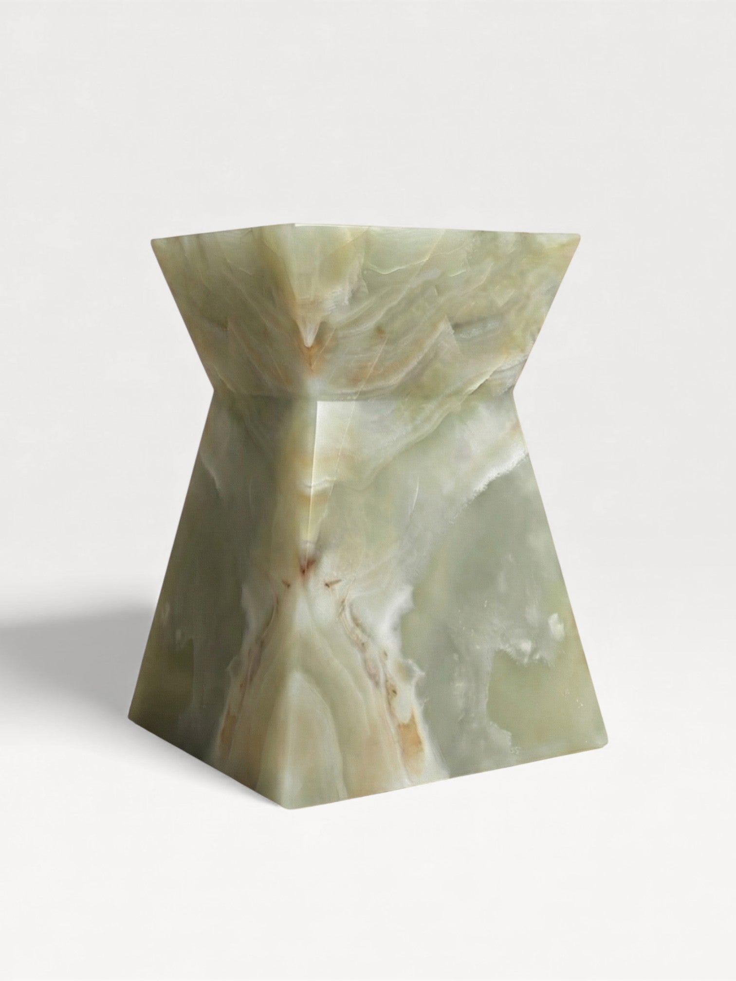 MARBERA Aria green onyx marble left view, Italian crafted luxury modern furniture craftsmanship