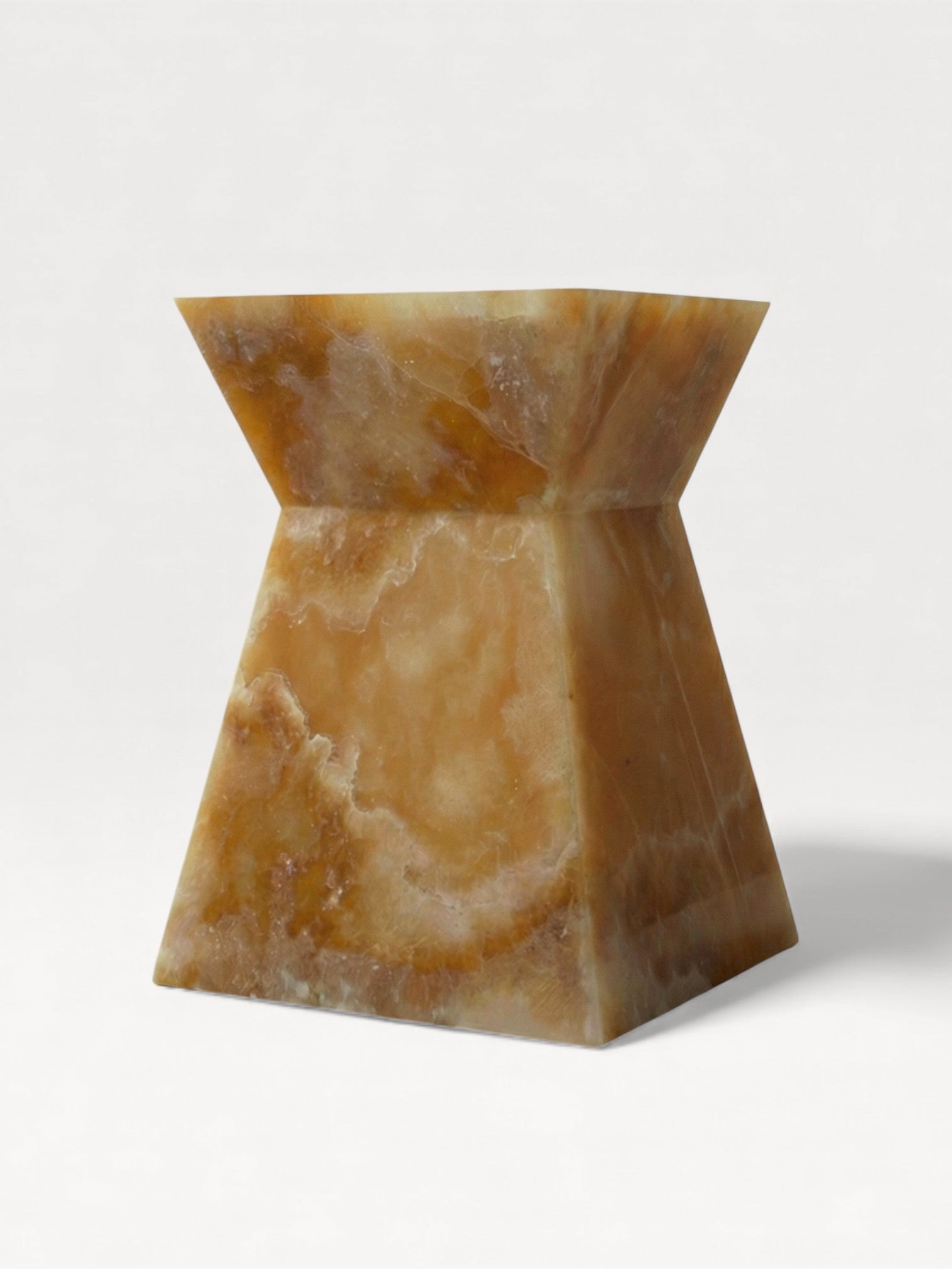 MARBERA Aria honey onyx marble three-quarter view, Italian crafted luxury modern furniture