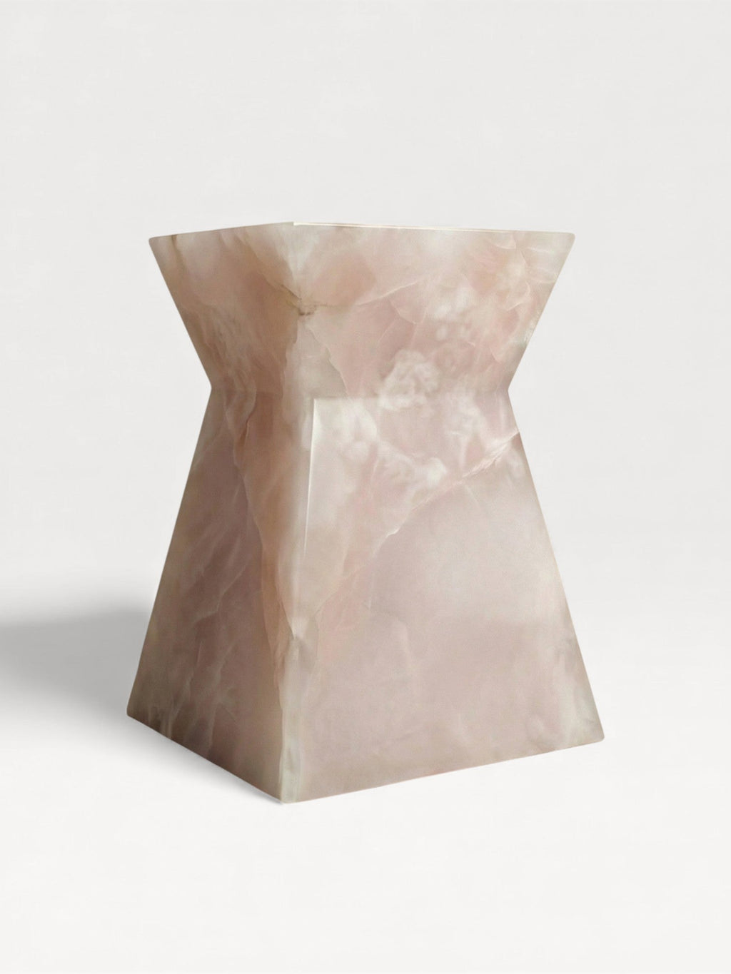 MARBERA Aria pink onyx marble left view, Italian crafted luxury modern furniture craftsmanship