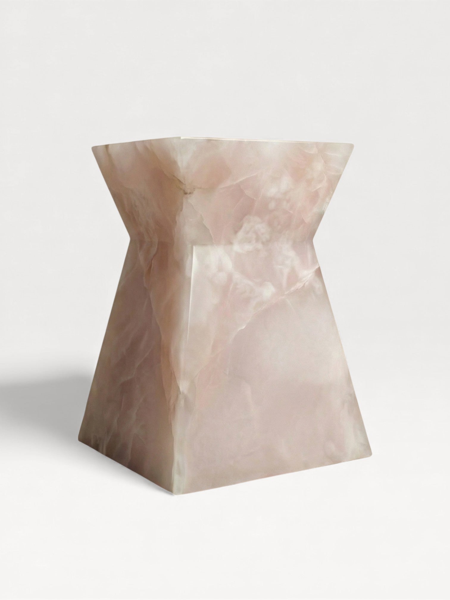 MARBERA Aria pink onyx marble left view, Italian crafted luxury modern furniture craftsmanship