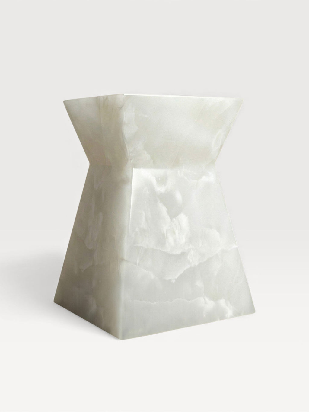 MARBERA Aria white onyx marble three-quarter view, Italian luxury handcrafted furniture craftsmanship
