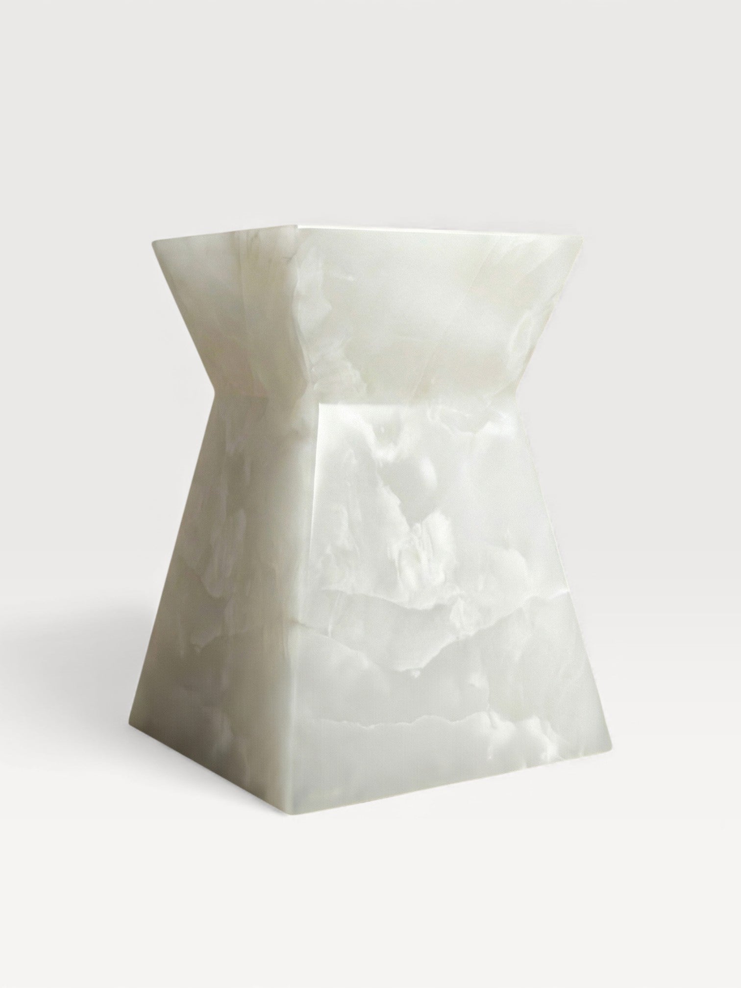 MARBERA Aria white onyx marble three-quarter view, Italian luxury handcrafted furniture craftsmanship
