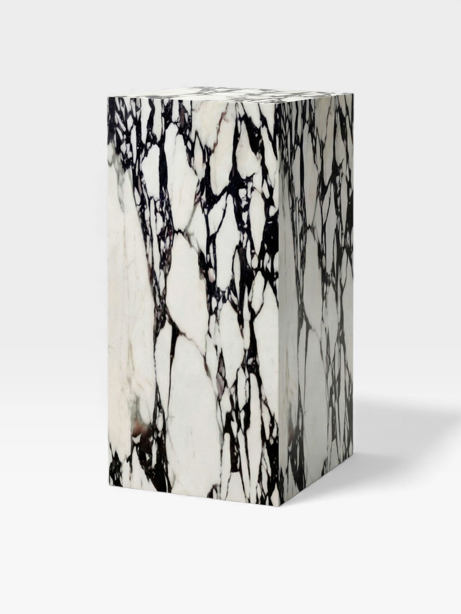 Calacatta Viola marble plinth left side view - premium Italian stone furniture display base