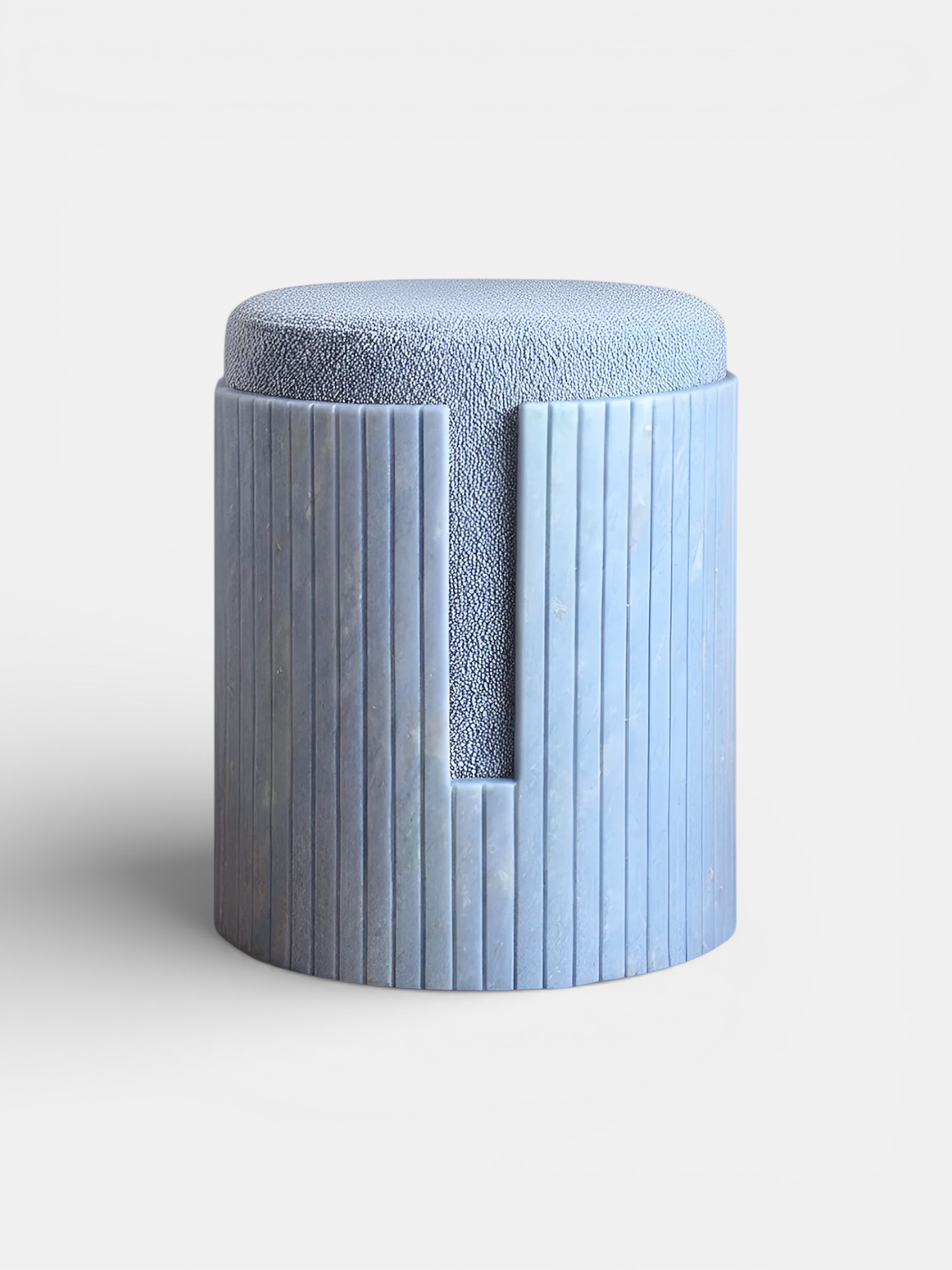 Italian blue marble Dolce stool - luxury stone furniture with natural veining and elegant form