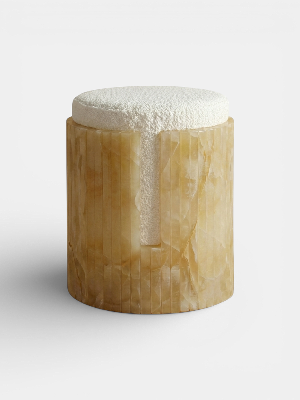 Honey onyx Dolce stool back view - Italian luxury marble seating with sculptural organic form
