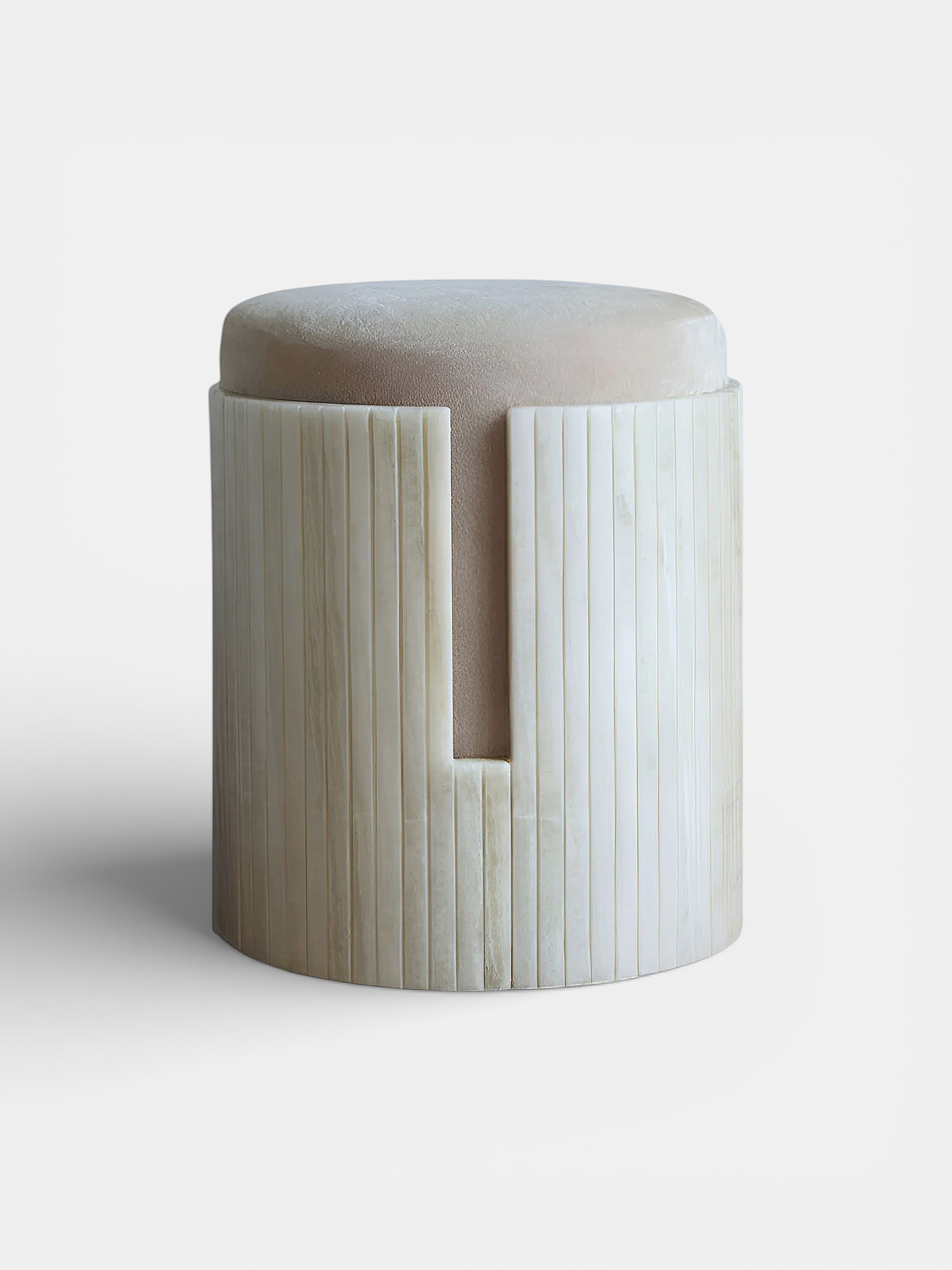 Ivory onyx Dolce stool - Italian luxury marble furniture with mohair upholstery and cream stone base